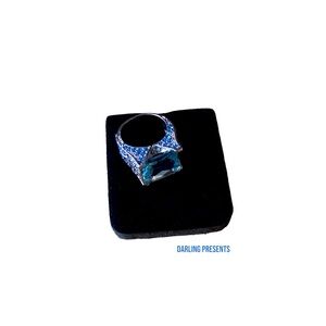 Gemstone Crystal Cocktail Ring Women Color Blue Size 7